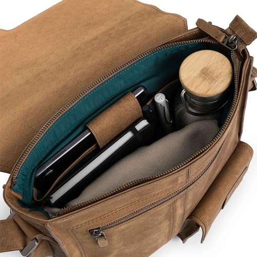 VELEZ Top Grain Leather Messenger Bag for Men & Women - Small, Waxed Leather, Vintage Crossbody Bag with 11″ Tablet Sleeve, Magnetic Buckle, Zip Pockets & Adjustable Strap - Handmade in Colombia - Brown - Image 2