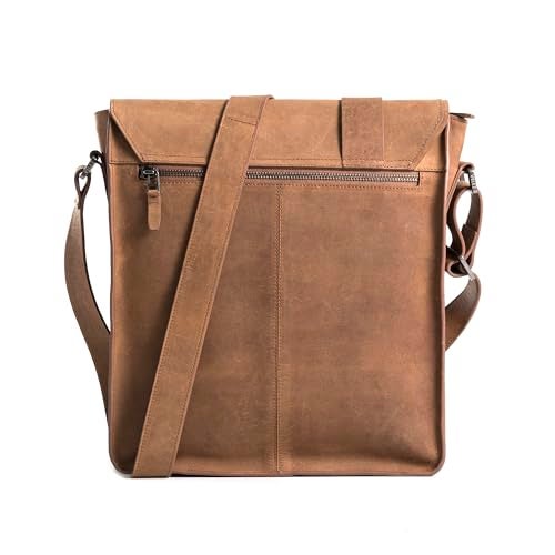 VELEZ Top Grain Leather Messenger Bag for Men & Women - Small, Waxed Leather, Vintage Crossbody Bag with 11″ Tablet Sleeve, Magnetic Buckle, Zip Pockets & Adjustable Strap - Handmade in Colombia - Brown - Image 3