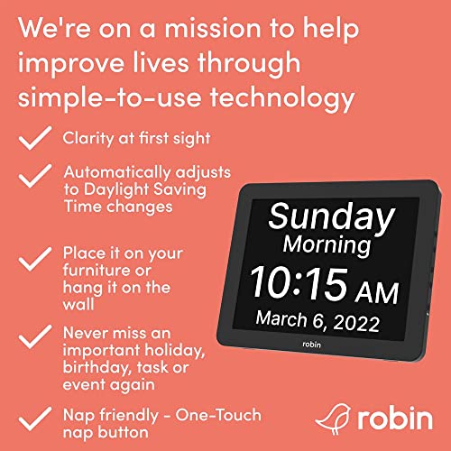 Robin Day Clock 2025 Dementia Clock with Custom Alarms & Calendar Reminders, Clocks for Seniors Helps with Memory Loss, Alzheimers, Dementia, Black - Image 3