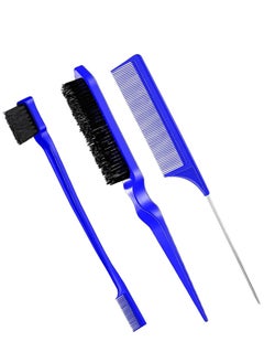 ORiTi ORiTi 3 Pcs Slick Brush Set Bristle Hair Brush Teasing Comb Edge Hair Brush Grooming Combs (Blue)  - Image 1