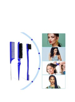 ORiTi ORiTi 3 Pcs Slick Brush Set Bristle Hair Brush Teasing Comb Edge Hair Brush Grooming Combs (Blue)  - Image 3