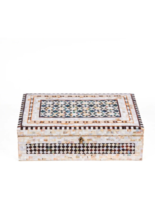 Handmade Rectangular Wooden Jewelry Box Inlaid with Natural & Australian Shell, Multicolor - Size 20x12.5x9 cm - Image 3