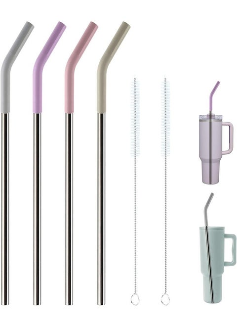 Replacement Straws for 40oz Tumblers,Metal Straws Reusable for Stanley 40oz Cup, 40 oz Tumbler Straw for Simple Modern,4 Pack 12" Extra Long Stainless Steel Straws with Silicone Tips and Cleaner Brush