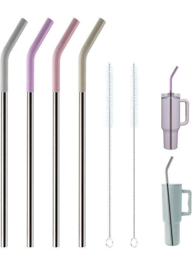 Generic Replacement Straws for 40oz Tumblers,Metal Straws Reusable for Stanley 40oz Cup, 40 oz Tumbler Straw for Simple Modern,4 Pack 12" Extra Long Stainless Steel Straws with Silicone Tips and Cleaner Brush  - Image 1