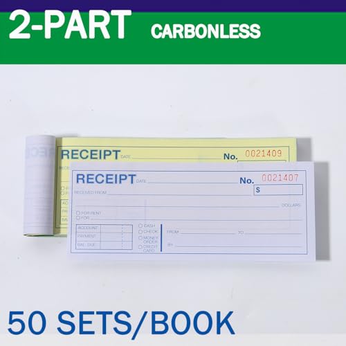 Gimehome Money or Rent Receipt Book, 50 Sets 7 1/2" x 2 3/4" 2-Part Carbonless, White & Canary, Bound Wraparound Cover(3pack) - Image 2