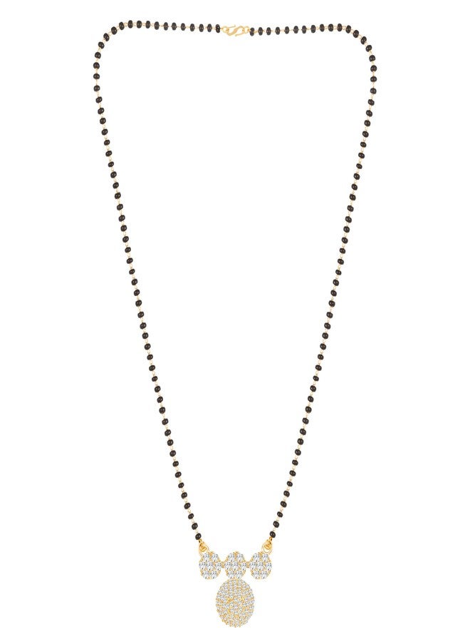 MEENAZ American Diamond Mangalsutra for Women | Stylish 1gm Gold Plated Short Mangal Sutra | CZ AD Pendant Necklace Design | One Gram Gold Polish 18-Inch Black Chain Jewellery for Women | Nallapusalu - Image 1