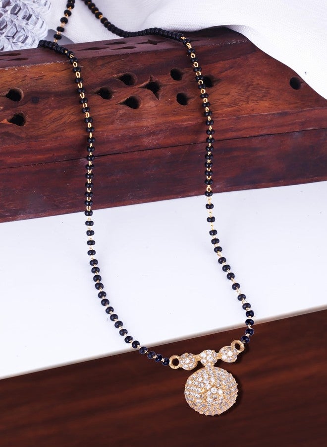 MEENAZ American Diamond Mangalsutra for Women | Stylish 1gm Gold Plated Short Mangal Sutra | CZ AD Pendant Necklace Design | One Gram Gold Polish 18-Inch Black Chain Jewellery for Women | Nallapusalu - Image 3