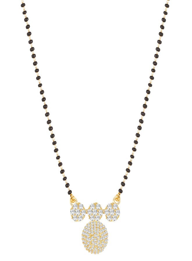 MEENAZ American Diamond Mangalsutra for Women | Stylish 1gm Gold Plated Short Mangal Sutra | CZ AD Pendant Necklace Design | One Gram Gold Polish 18-Inch Black Chain Jewellery for Women | Nallapusalu - Image 5