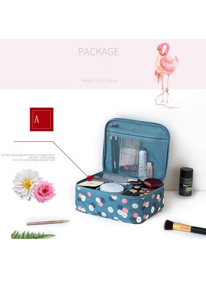 House of Quirk Portable Travel Makeup Cosmetic Bags Makeup Storage Toiletry Bags for Women with Dividers Makeup Bag Organizer - Light Blue Flower - Image 4