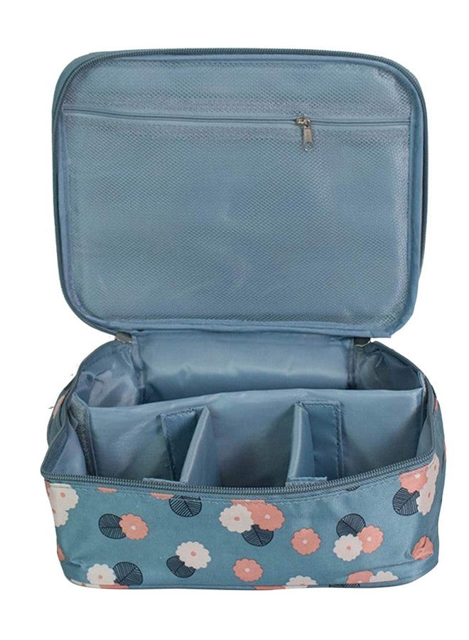 House of Quirk Portable Travel Makeup Cosmetic Bags Makeup Storage Toiletry Bags for Women with Dividers Makeup Bag Organizer - Light Blue Flower - Image 1