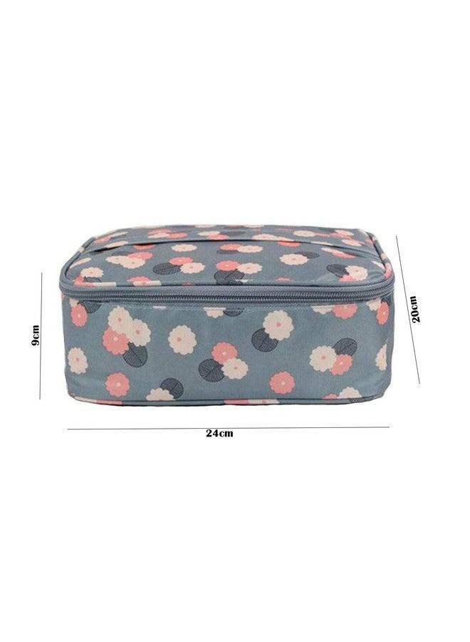 House of Quirk Portable Travel Makeup Cosmetic Bags Makeup Storage Toiletry Bags for Women with Dividers Makeup Bag Organizer - Light Blue Flower - Image 3