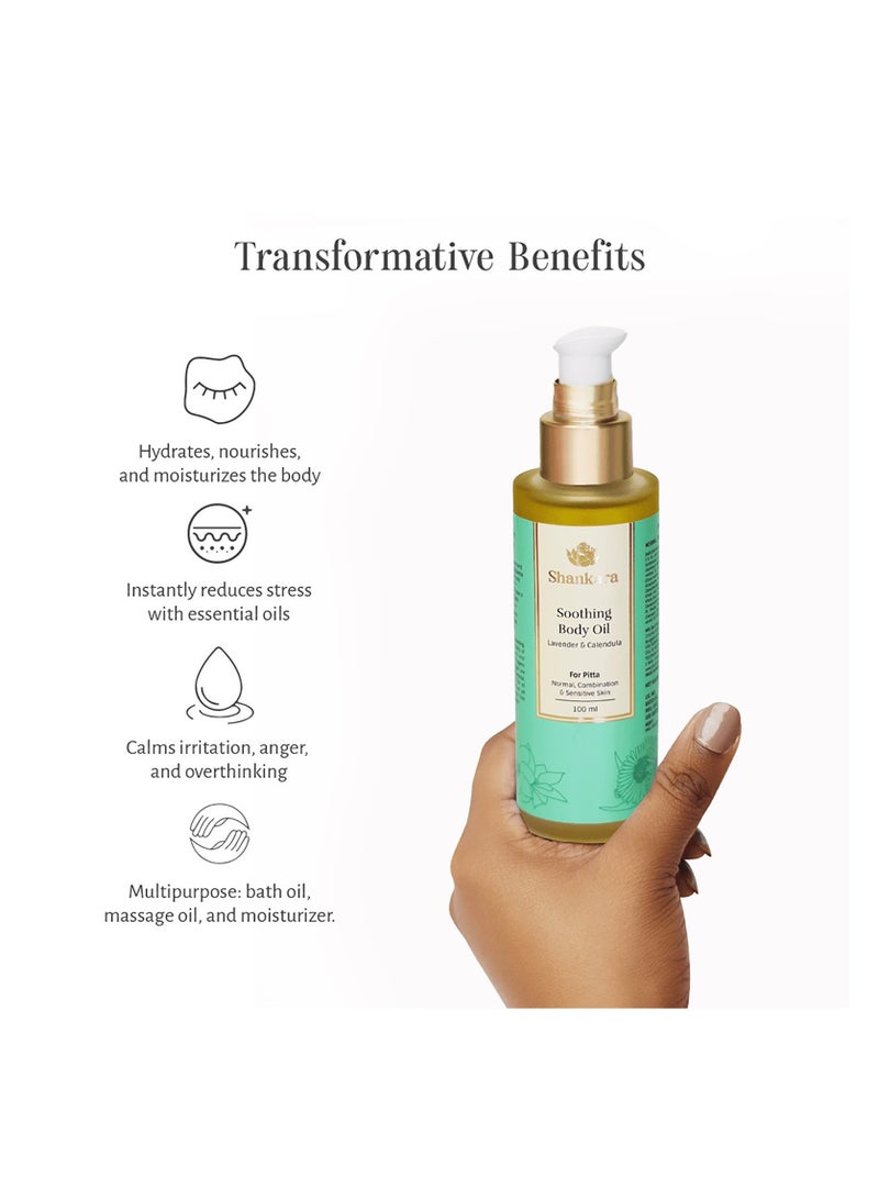 Shankara Soothing Body Oil 100ml | Hydrating & Relaxing Massage Oil with Calendula & Lavender Extracts - Image 2