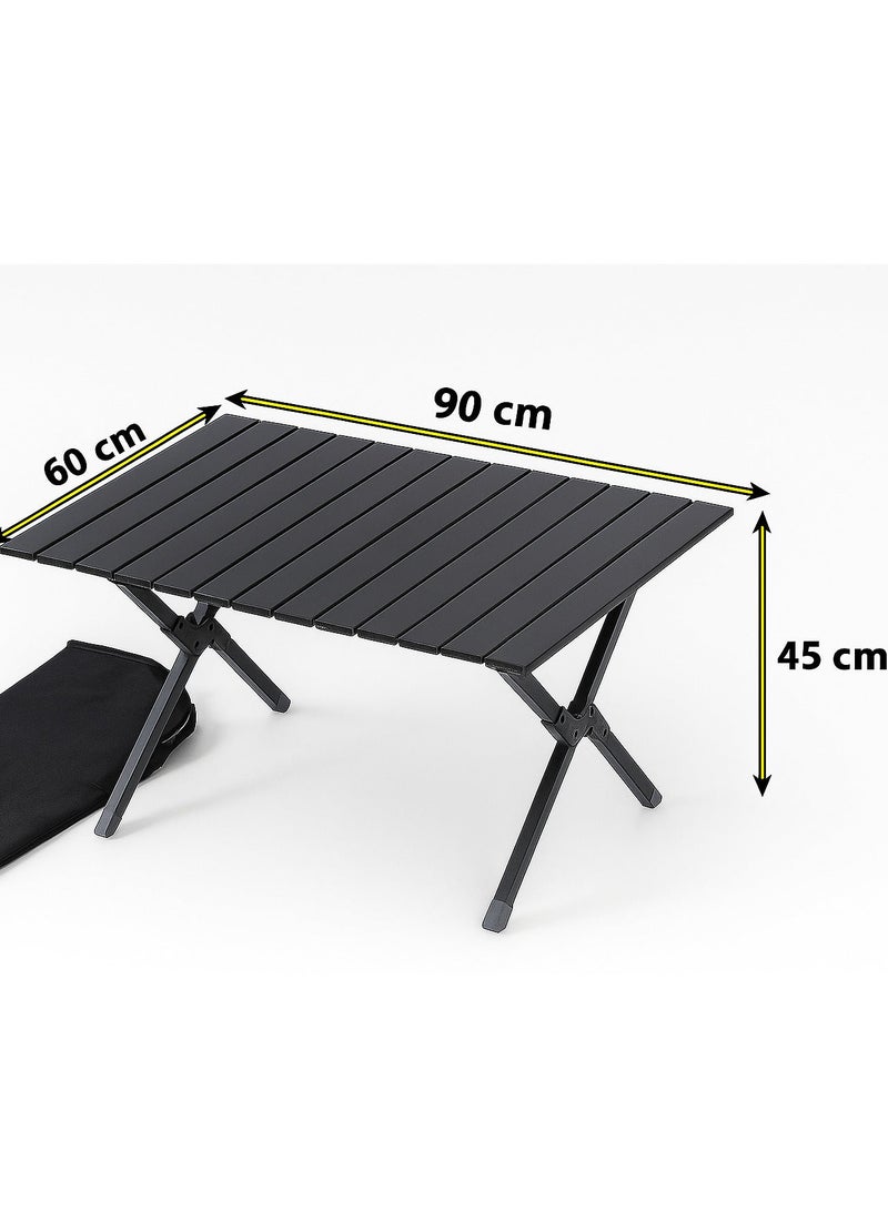 GO2CAMPS طاولة تخييم قابلة للطي مع حقيبة حمل سهلة [ 90 x 60 x 45 سم ] – طاولة ألمنيوم خارجية قابلة للطي متينة وخفيفة الوزن ومحمولة للتخييم والنزهات والمشي وباربكيو والشاطئ والرحلات والسفر واستخدام الفناء الخلفي – مدمجة وقوية - لون أسود - Image 5