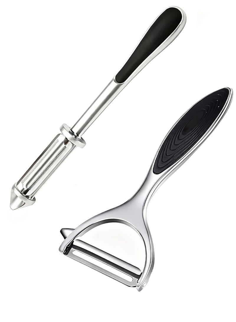 LuckSa 2Pcs Stainless Steel Vegetable Peeler Set - Dual-Use Y-Shaped & Swivel Peeler for Fruits, Potatoes, Carrots, Kitchen Gadget, Zinc Alloy 100% Food Grade Material - Image 1