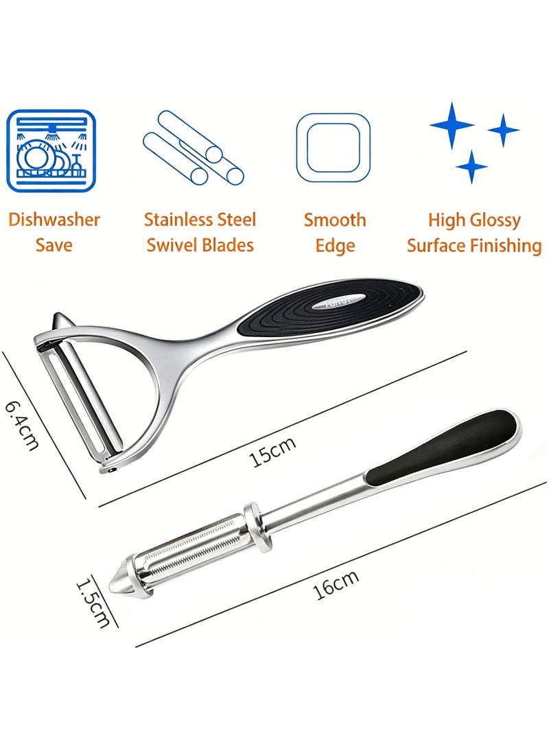 LuckSa 2Pcs Stainless Steel Vegetable Peeler Set - Dual-Use Y-Shaped & Swivel Peeler for Fruits, Potatoes, Carrots, Kitchen Gadget, Zinc Alloy 100% Food Grade Material - Image 2