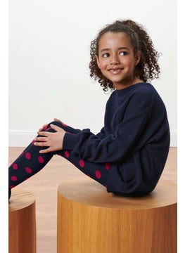 Tchibo Toddlers Girl 2 Pack Textured Tights, Navy  - Image 1