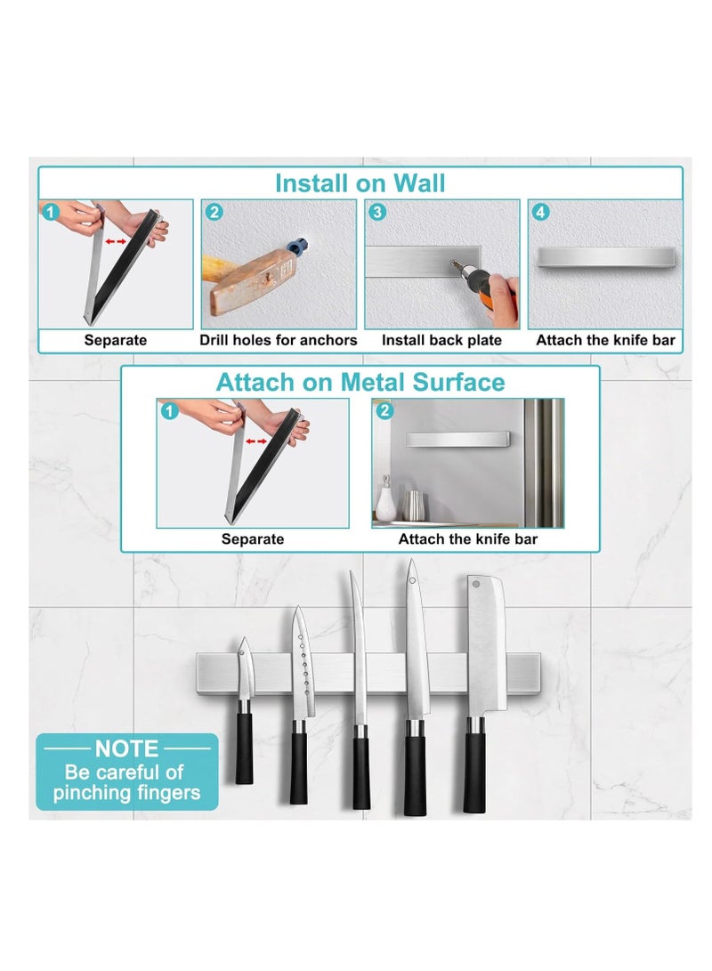 KASTWAVE 16 Inch Magnetic Knife Holder for Wall, Knife Magnetic Strip No Drilling, Refrigerator Knife Magnet Bar, Strong Knife Magnet&Knife Rack for Kitchen Utensil Organizer, Wall Mount Knife Rack for RV - Image 4