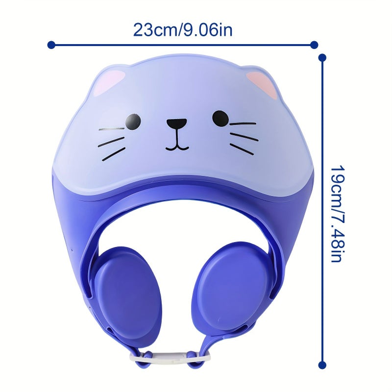 1PC Light Yellow Cute Cat Baby Shower Cap With Adjustable Ear Flaps Waterproof Safe Soft TPE Material For Girls And Boys Bathroom - Image 5