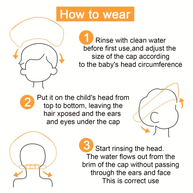 1PC Light Yellow Cute Cat Baby Shower Cap With Adjustable Ear Flaps Waterproof Safe Soft TPE Material For Girls And Boys Bathroom - Image 3