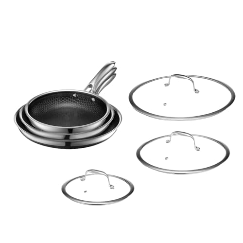 HexClad Hybrid Nonstick 6-Piece Fry Pan Set, 8, 10, and 12-Inch Frying Pans with Tempered Glass Lids, Stay-Cool Handles, Dishwasher-Friendly, Induction Ready, Compatible with All Cooktops - Image 1