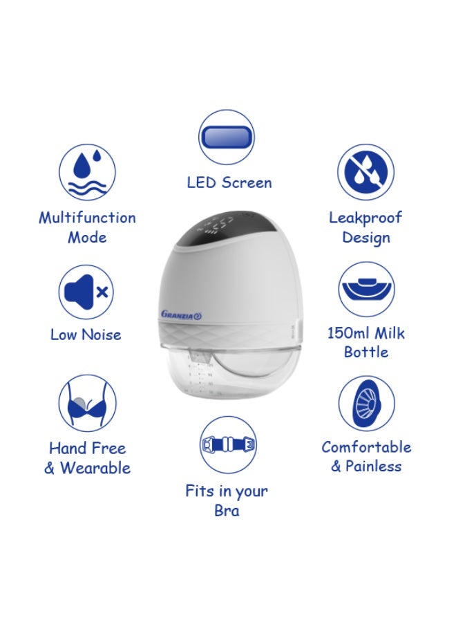Granzia Sutiafeed Wearable Electric Breast Pump – Hands-Free, Low-Noise, Pain-Free Milk Pump with LCD Display – 3 Modes & 9 Levels – USB Rechargeable – BPA-Free – 3 Shield Sizes – Portable & Ergonomic - Image 5