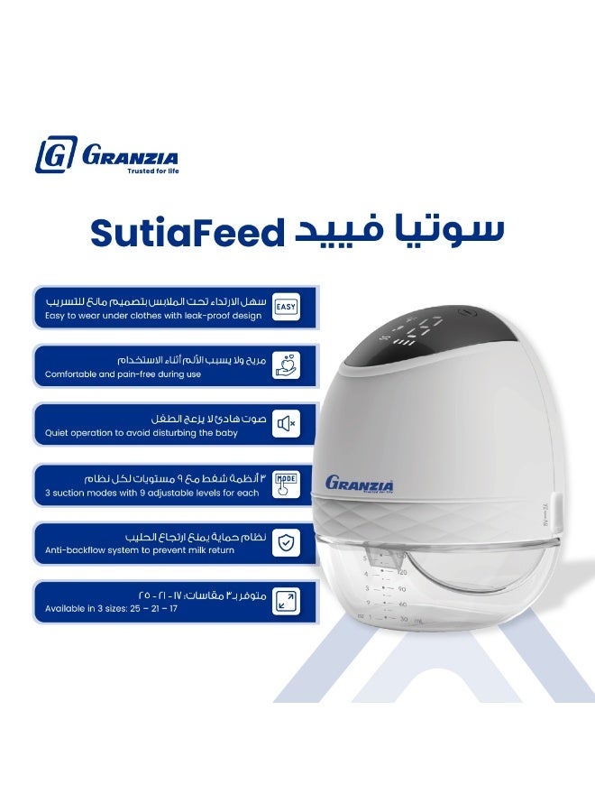 Granzia Sutiafeed Wearable Electric Breast Pump – Hands-Free, Low-Noise, Pain-Free Milk Pump with LCD Display – 3 Modes & 9 Levels – USB Rechargeable – BPA-Free – 3 Shield Sizes – Portable & Ergonomic - Image 4
