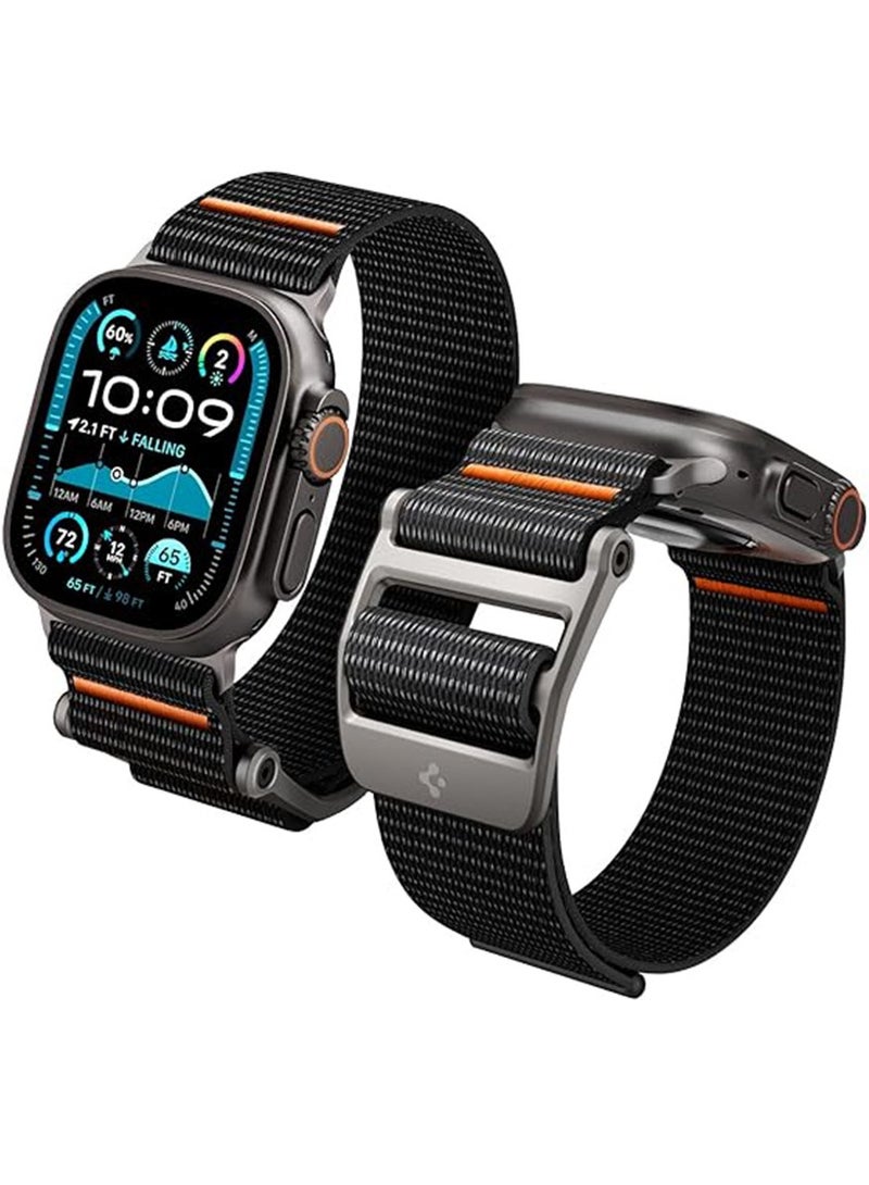 Spigen DuraPro Flex Ultra Band لساعة Apple Watch Ultra 2 / Ultra (49 مم) / ساعة Apple 45 مم / 44 مم / 42 مم (السلسلة 9/8/SE2/7/6/SE/5/4/4/3/2/1) منفردة قابلة للتعديل حلقة حزام من النايلون - أسود - Image 1