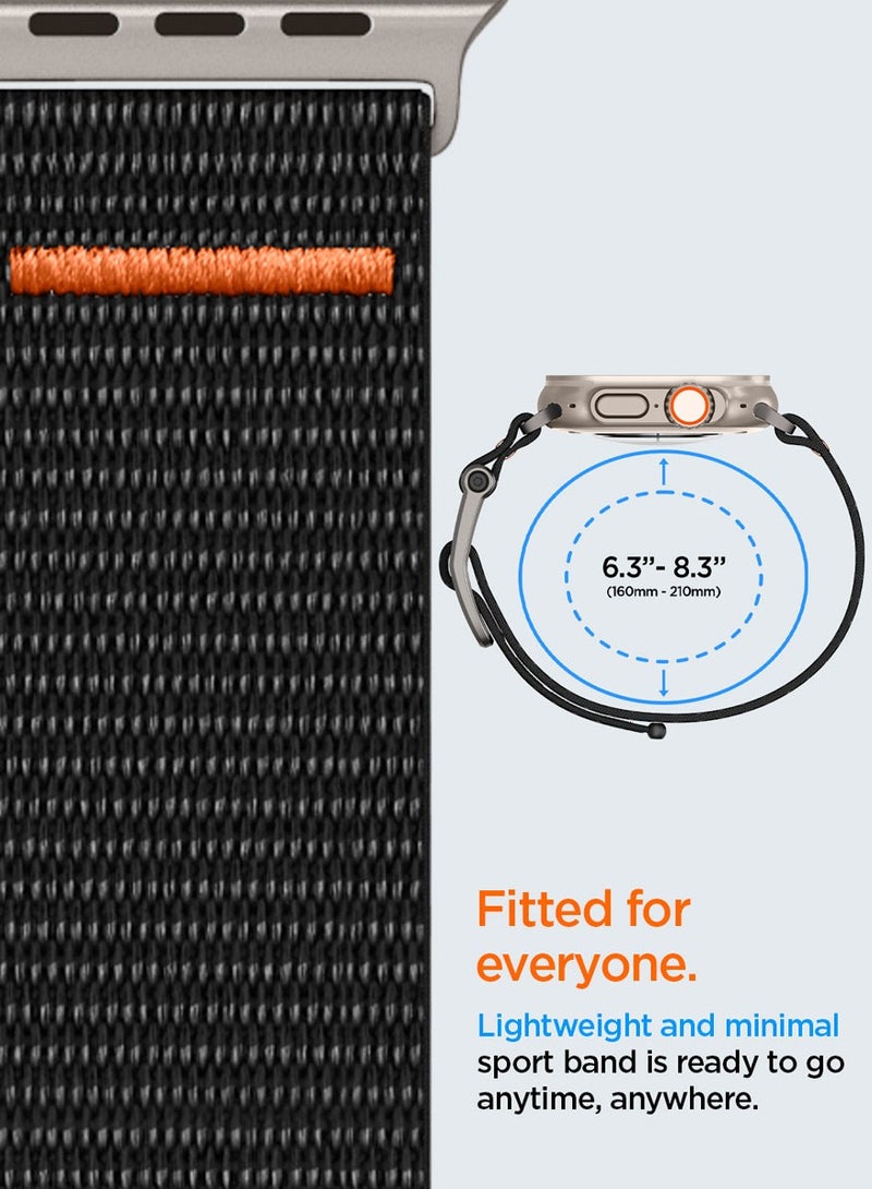 Spigen DuraPro Flex Ultra Band لساعة Apple Watch Ultra 2 / Ultra (49 مم) / ساعة Apple 45 مم / 44 مم / 42 مم (السلسلة 9/8/SE2/7/6/SE/5/4/4/3/2/1) منفردة قابلة للتعديل حلقة حزام من النايلون - أسود - Image 4