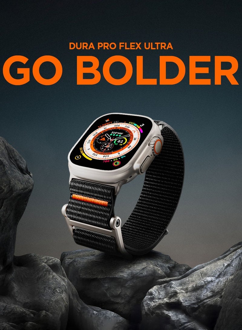 Spigen DuraPro Flex Ultra Band لساعة Apple Watch Ultra 2 / Ultra (49 مم) / ساعة Apple 45 مم / 44 مم / 42 مم (السلسلة 9/8/SE2/7/6/SE/5/4/4/3/2/1) منفردة قابلة للتعديل حلقة حزام من النايلون - أسود - Image 3