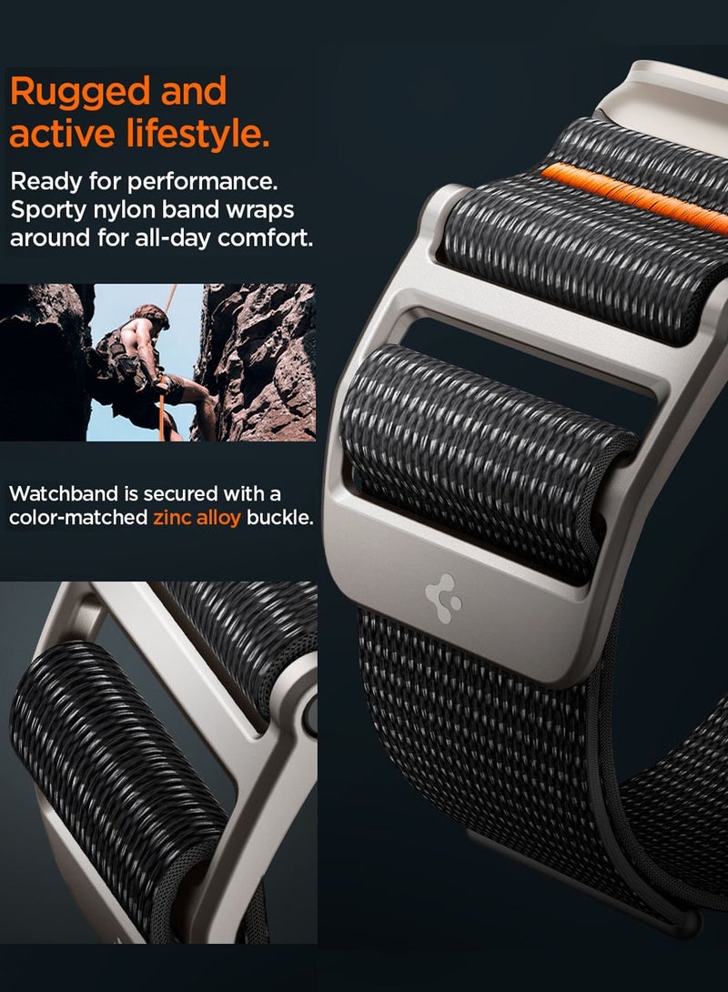 Spigen DuraPro Flex Ultra Band لساعة Apple Watch Ultra 2 / Ultra (49 مم) / ساعة Apple 45 مم / 44 مم / 42 مم (السلسلة 9/8/SE2/7/6/SE/5/4/4/3/2/1) منفردة قابلة للتعديل حلقة حزام من النايلون - أسود - Image 5