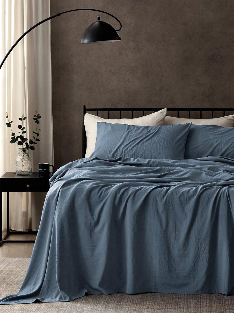 SLEEP ZONE Queen Sheet Set - Bed Sheets for Queen Size Bed Set - Washed Microfiber - 4 Piece Hotel Luxury Bedding Sheets with Fitted Sheet, Flat Sheet & 2 Pillowcases - Deep Pocket (Flint Stone Blue) - Image 1