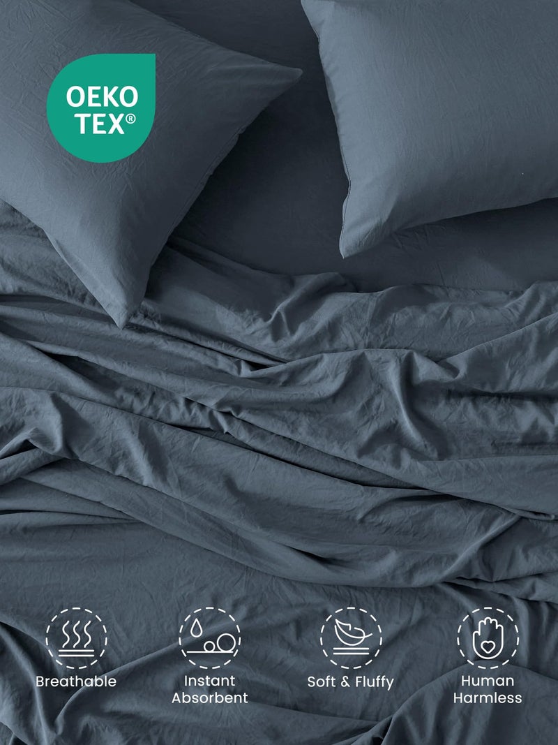 SLEEP ZONE Queen Sheet Set - Bed Sheets for Queen Size Bed Set - Washed Microfiber - 4 Piece Hotel Luxury Bedding Sheets with Fitted Sheet, Flat Sheet & 2 Pillowcases - Deep Pocket (Flint Stone Blue) - Image 2
