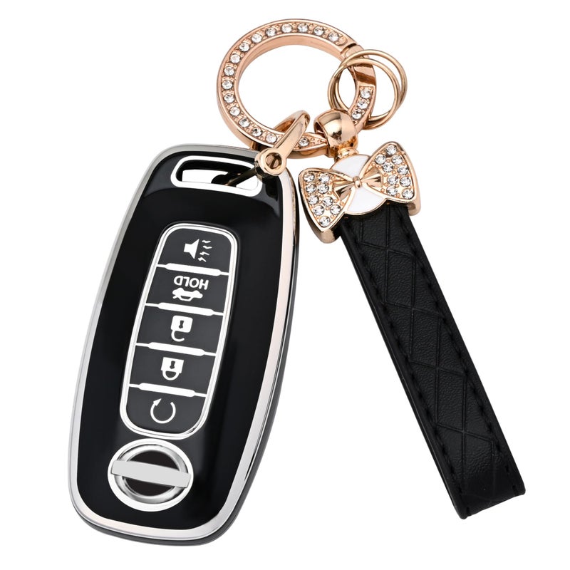 JAMCARI Key Fob Cover for Nissan 5 Buttons Soft TPU Key Fob Case for 2023 2024 Pathfinder Rogue Versa kicks 2025 Sentra Patrol Armada Full Protection Smart Remote Key Shells Black - Image 3