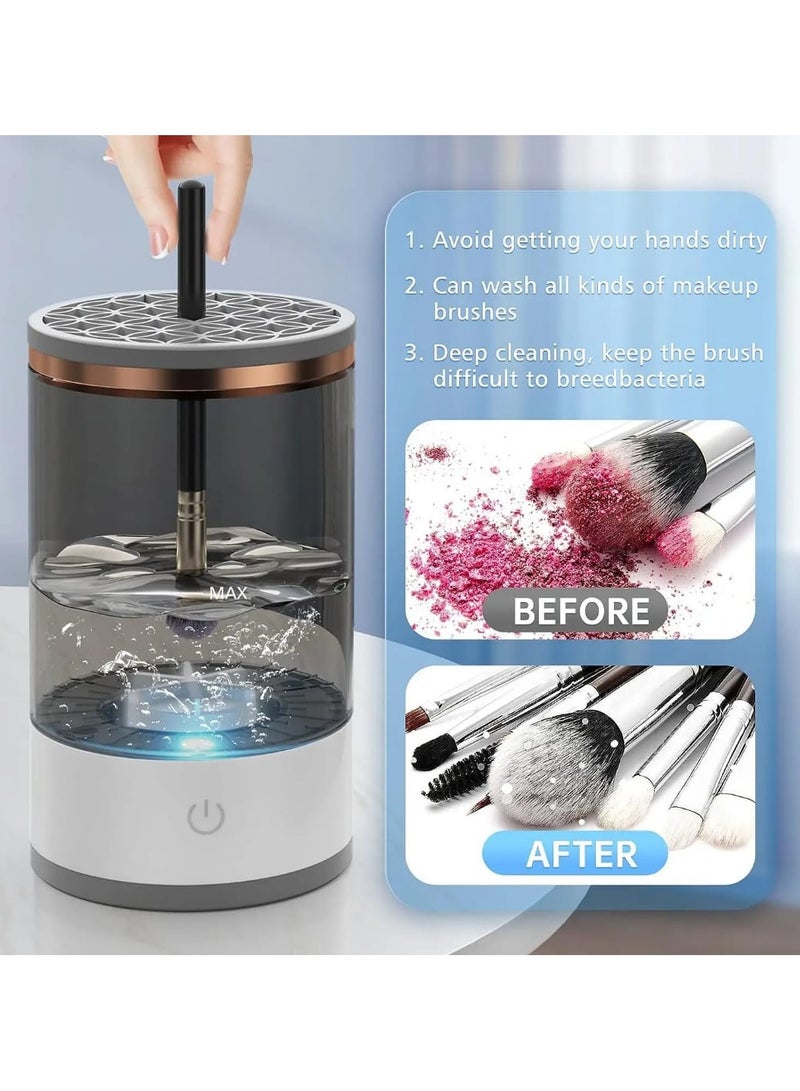 إل ديس منظف ​​ومجفف فرش المكياج الذي يعمل بمنفذ USB، غسالة فرش مستحضرات التجميل الكهربائية الأوتوماتيكية مع رف تجفيف متكامل، خالي من الكحول، تصميم شفاف أنيق مع لمسات معدنية، يتضمن 4 فرش ذات شعيرات ناعمة، مجفف فرشاة تلقائي - Image 2