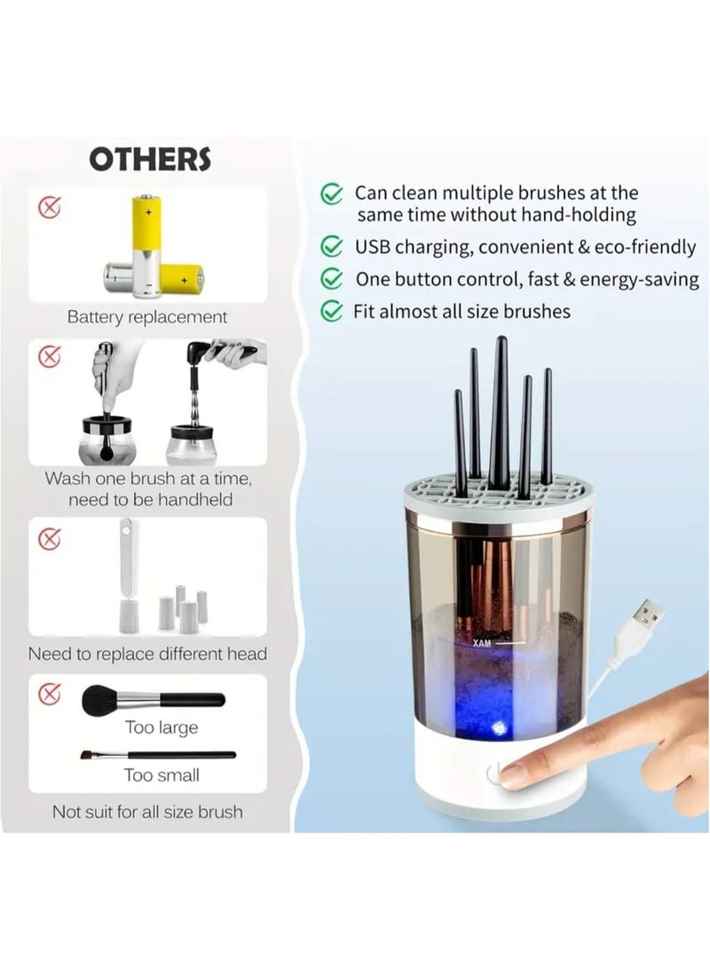 إل ديس منظف ​​ومجفف فرش المكياج الذي يعمل بمنفذ USB، غسالة فرش مستحضرات التجميل الكهربائية الأوتوماتيكية مع رف تجفيف متكامل، خالي من الكحول، تصميم شفاف أنيق مع لمسات معدنية، يتضمن 4 فرش ذات شعيرات ناعمة، مجفف فرشاة تلقائي - Image 4