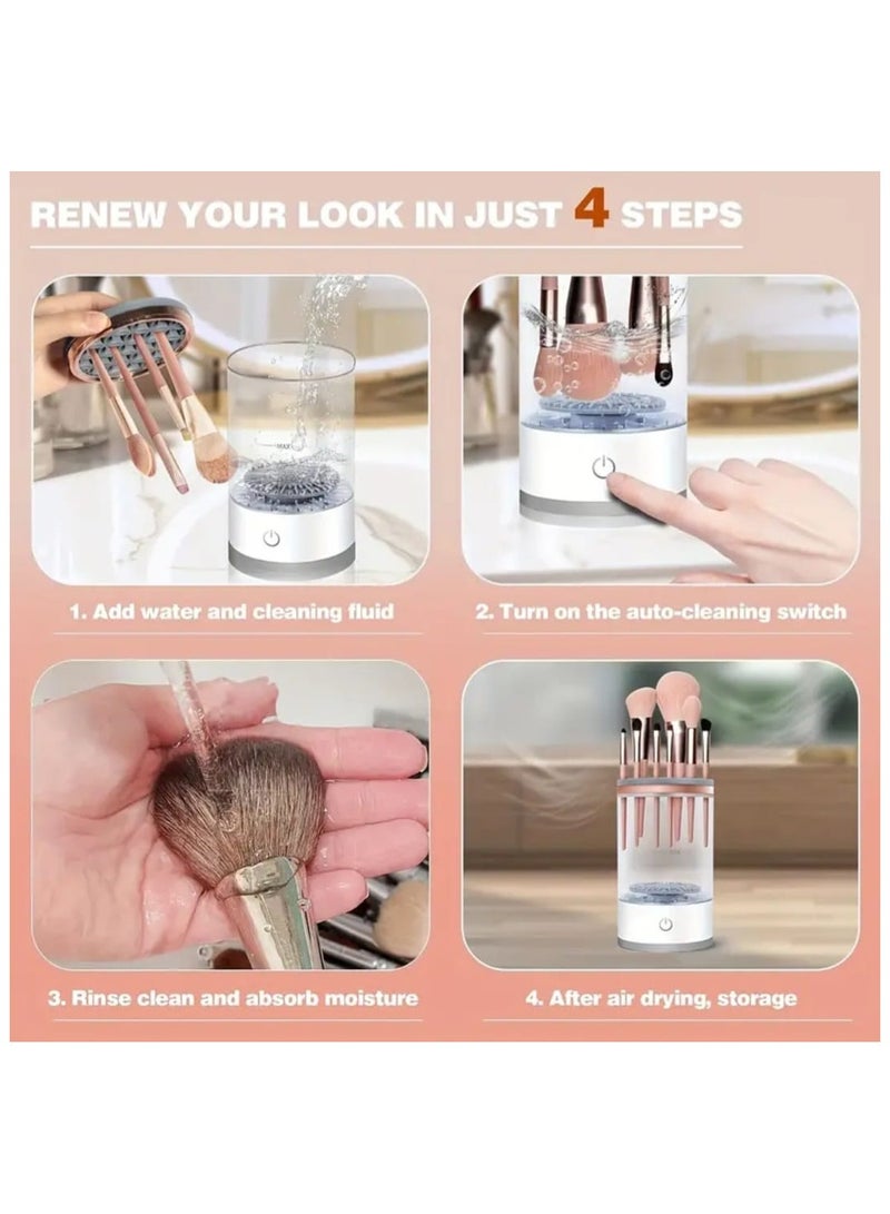 إل ديس منظف ​​ومجفف فرش المكياج الذي يعمل بمنفذ USB، غسالة فرش مستحضرات التجميل الكهربائية الأوتوماتيكية مع رف تجفيف متكامل، خالي من الكحول، تصميم شفاف أنيق مع لمسات معدنية، يتضمن 4 فرش ذات شعيرات ناعمة، مجفف فرشاة تلقائي - Image 5