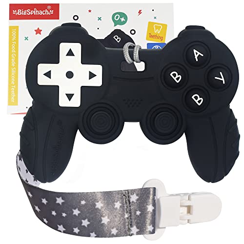 BIGSPINACH Cool Remote Game Control Teething Toy for Babies 0-6 6-12 Months,Game Controller Teether for Gamer Parents,Baby's First Valentines Day Gifts,Silicone Remote Chew Toys（Black - Image 1