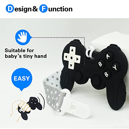 BIGSPINACH Cool Remote Game Control Teething Toy for Babies 0-6 6-12 Months,Game Controller Teether for Gamer Parents,Baby's First Valentines Day Gifts,Silicone Remote Chew Toys（Black - Image 4