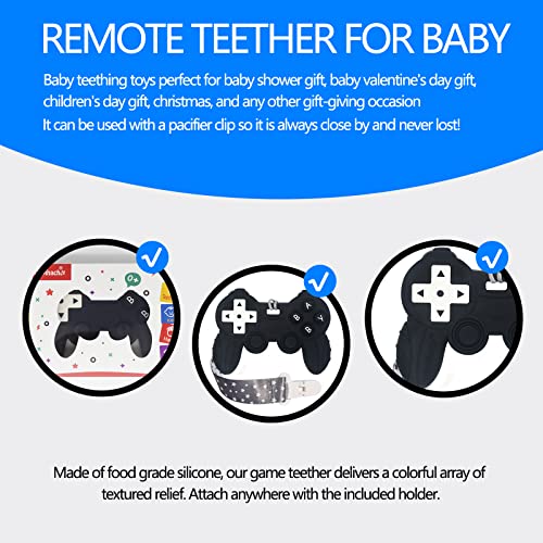BIGSPINACH Cool Remote Game Control Teething Toy for Babies 0-6 6-12 Months,Game Controller Teether for Gamer Parents,Baby's First Valentines Day Gifts,Silicone Remote Chew Toys（Black - Image 5