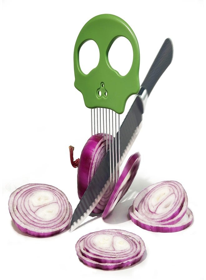 Erehere Stainless Steel Onion Cutter & Egg Slicer - Multi-Function Vegetable Cutter and Herb Stripper for Avocados, Tomatoes, and Potatoes (Green) - Image 1
