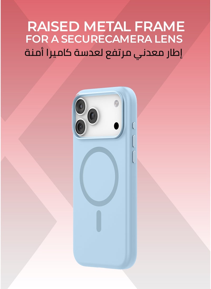 زوندا كفر بيور ايفون 17 برو ماكس ماج سيف لون ازرق سماوي - بطانة داخلية من المايكروفايبر لحماية من الخدوش،إطار كاميرا معدني مرتفع لحماية العدسة، مصنوع من السيليكون السائل مع طبقة مقاومة  للبصمات، متوافق مع ملحقات MagSafe - Image 4