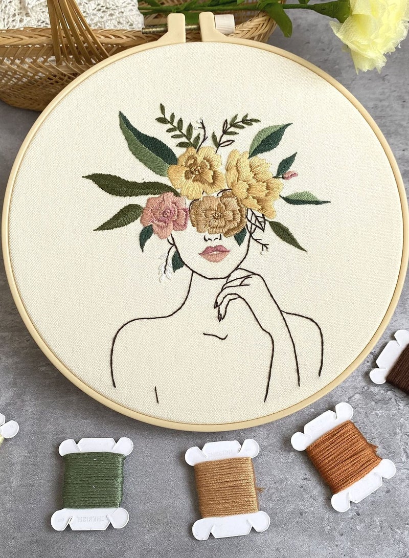 Y&D Embroidery Kit, 3-Piece Beginner Cross Stitch Kit with Pattern and Instructions, Floral Botanical Print Cloth, Colorful Thread Hoops  - Image 2