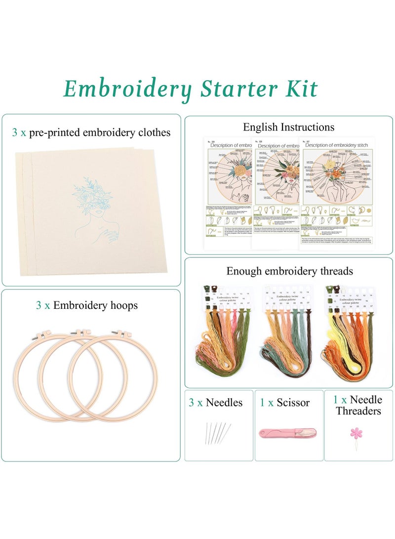 Y&D Embroidery Kit, 3-Piece Beginner Cross Stitch Kit with Pattern and Instructions, Floral Botanical Print Cloth, Colorful Thread Hoops  - Image 5