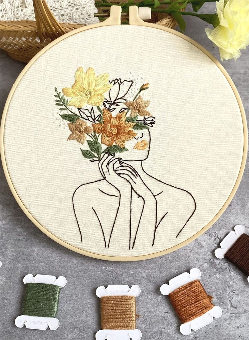 Y&D Embroidery Kit, 3-Piece Beginner Cross Stitch Kit with Pattern and Instructions, Floral Botanical Print Cloth, Colorful Thread Hoops  - Image 4