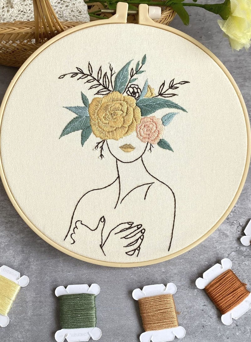 Y&D Embroidery Kit, 3-Piece Beginner Cross Stitch Kit with Pattern and Instructions, Floral Botanical Print Cloth, Colorful Thread Hoops  - Image 3