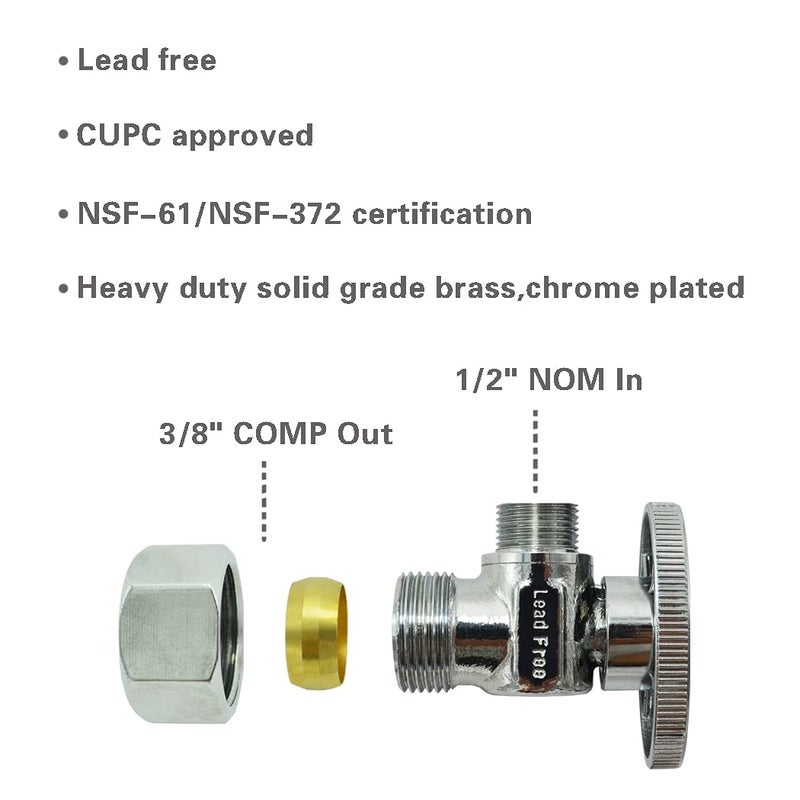 TT FLEX Toilet Connector Water Line Kit with 12" Length Long 3/8" COMP x 7/8" BC Toilet Connector Hose, 1/2 inch NOM Inlet x 3/8 inch OD Compression Outlet Angle Shut Off and Escutcheon Plate - Image 3