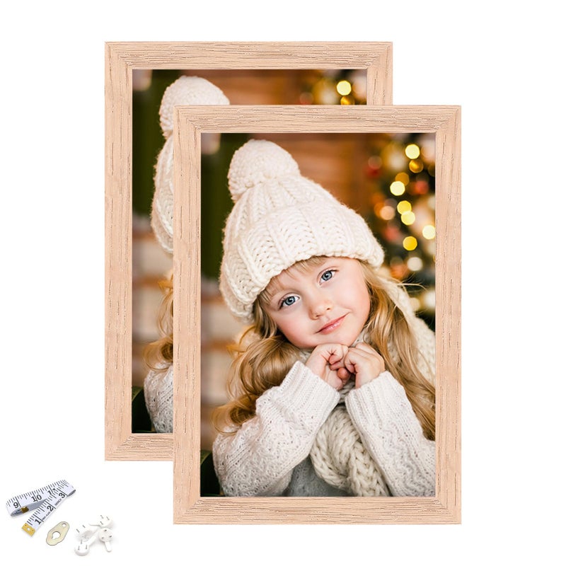 ATOBART 4x6 Picture Frame  OAK Wood Photo Frame with Perspex Glass for Vertical or Horizontal Tabletop Wall Display for Photos  Paintings  Posters  Artwork  Birthday Christmas Gift  Set of 2 - Image 1