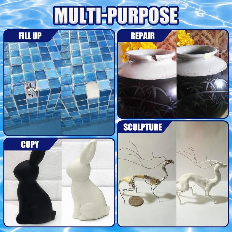 Limino Pool Putty - 2 Part Epoxy Pool Putty for Leaks Underwater or Above, 12oz Pool Leak Sealer for Fixing Leaks, Cracks, Epoxy Pool Repair Kit for Tile, Concrete, Fiberglass, Cement and Other Surfaces - Image 4