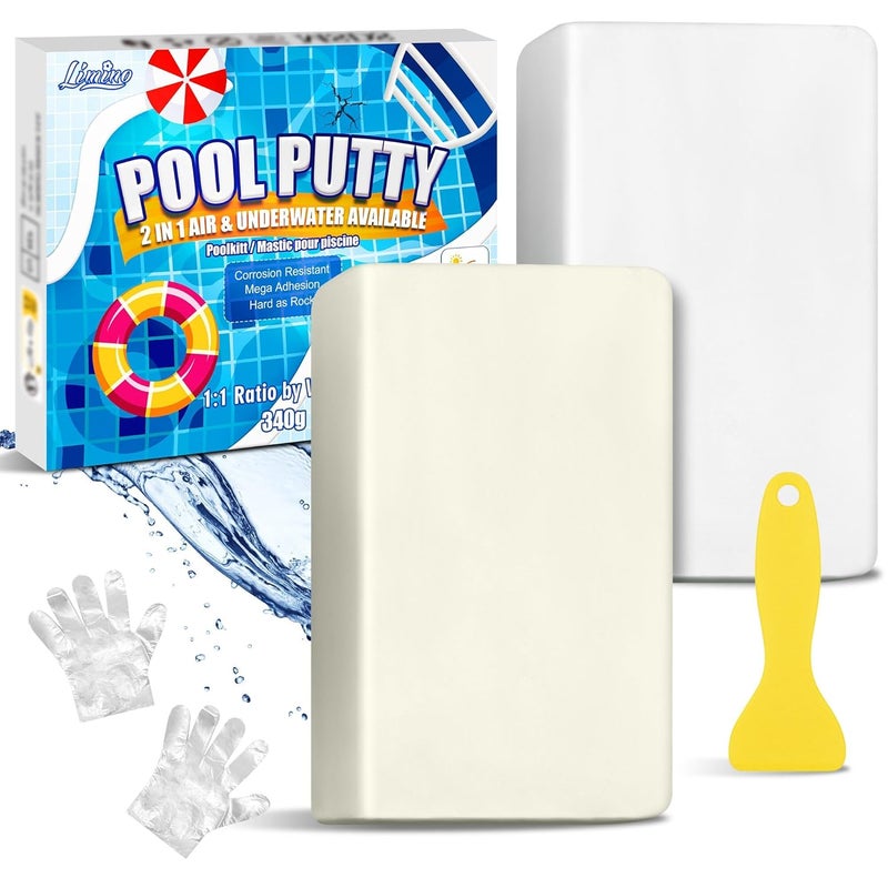 Limino Pool Putty - 2 Part Epoxy Pool Putty for Leaks Underwater or Above, 12oz Pool Leak Sealer for Fixing Leaks, Cracks, Epoxy Pool Repair Kit for Tile, Concrete, Fiberglass, Cement and Other Surfaces - Image 1