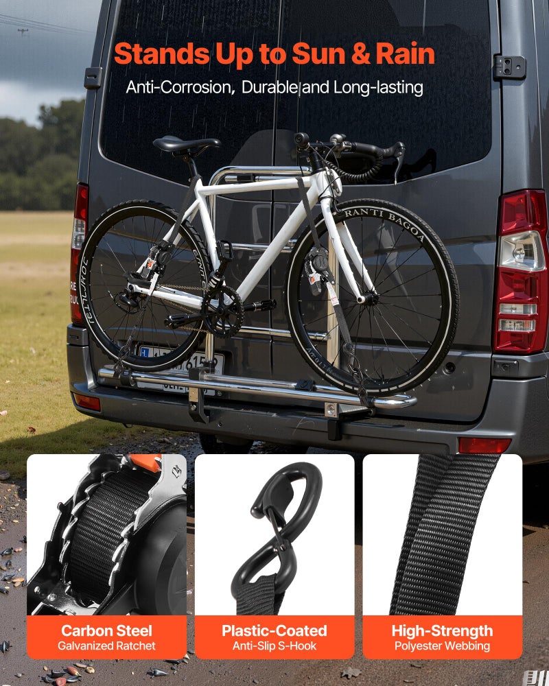 VEVOR Retractable Ratchet Straps, 1 in x 10 ft, Tie Down Straps with S Hooks, 1200 lbs Break Strength, 4 Soft Loops, Tie Down Ratcheting for Moving, Trailers, Motorcycles, Kayaks, Car Roof, 4 Pack - Image 4